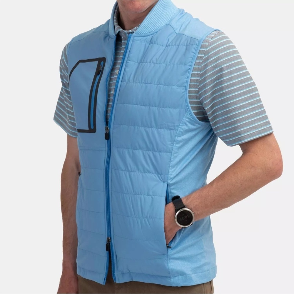 NWT,JOHNNIE-O,DELRAY BLUE
DUFFY PUFFER VEST STAND RIBBED COLLARFRONT ZIP POCKETS